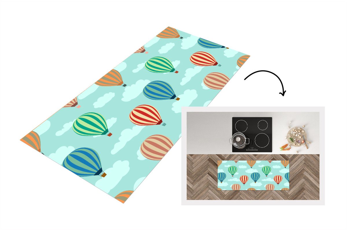KitchenYeah Keukenloper - Loper keuken - Patronen - Lucht - Luchtballon - 120x50 cm - Keukenloper vinyl Multicolor