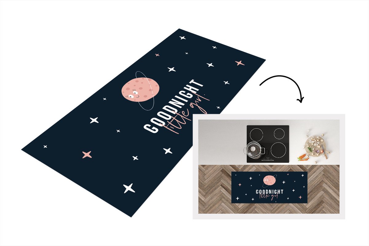 KitchenYeah Keukenloper - Loper keuken - Quotes - Meisjes - Goodnight little girl - Spreuken - 120x50 cm - Keukenloper vinyl Multicolor