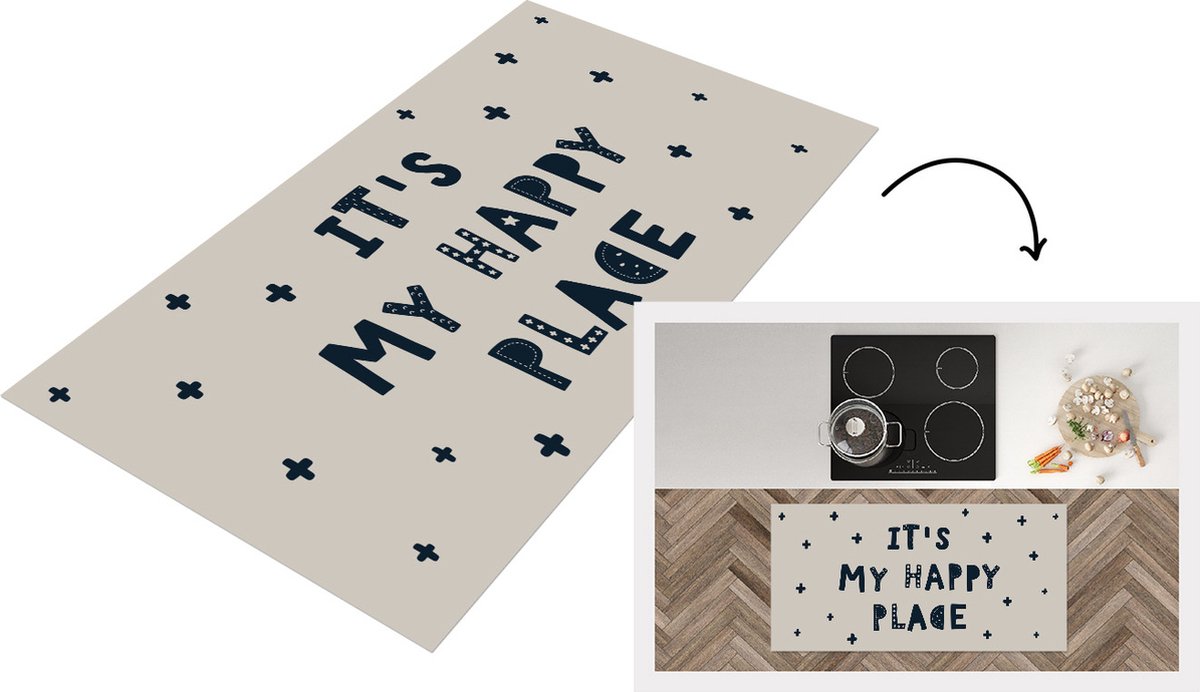 KitchenYeah Keukenloper - Loper keuken - Quotes - It's my happy place - Kinderen - Spreuken - 120x60 cm - Keukenloper vinyl Multicolor