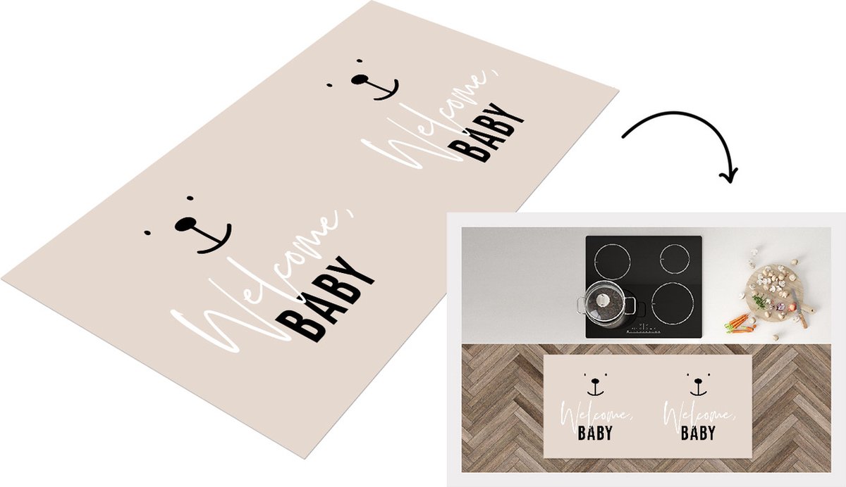 KitchenYeah Keukenloper - Loper keuken - Welcome baby - Quotes - Baby - Spreuken - 120x60 cm - Keukenloper vinyl Multicolor