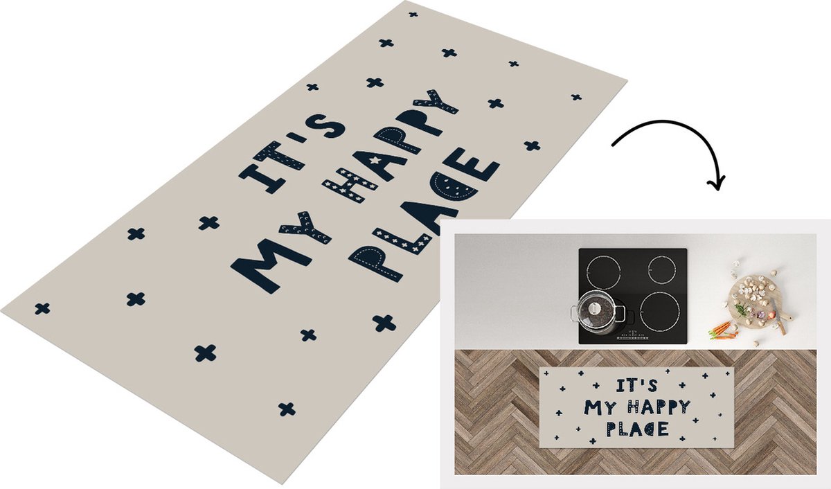 KitchenYeah Keukenloper - Loper keuken - Quotes - It's my happy place - Kinderen - Spreuken - 120x50 cm - Keukenloper vinyl Multicolor