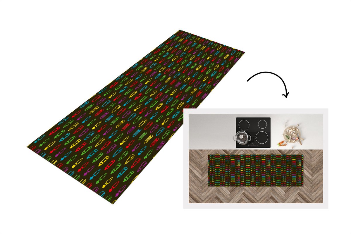 KitchenYeah Keukenloper - Loper keuken - Potloden - Patronen - Stift - Regenboog - Keukenloper vinyl multicolor, foto 3