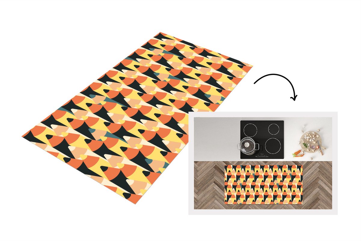 KitchenYeah Keukenloper - Loper keuken - Potlood - Patronen - Pencil - 120x60 cm - Keukenloper vinyl Multicolor