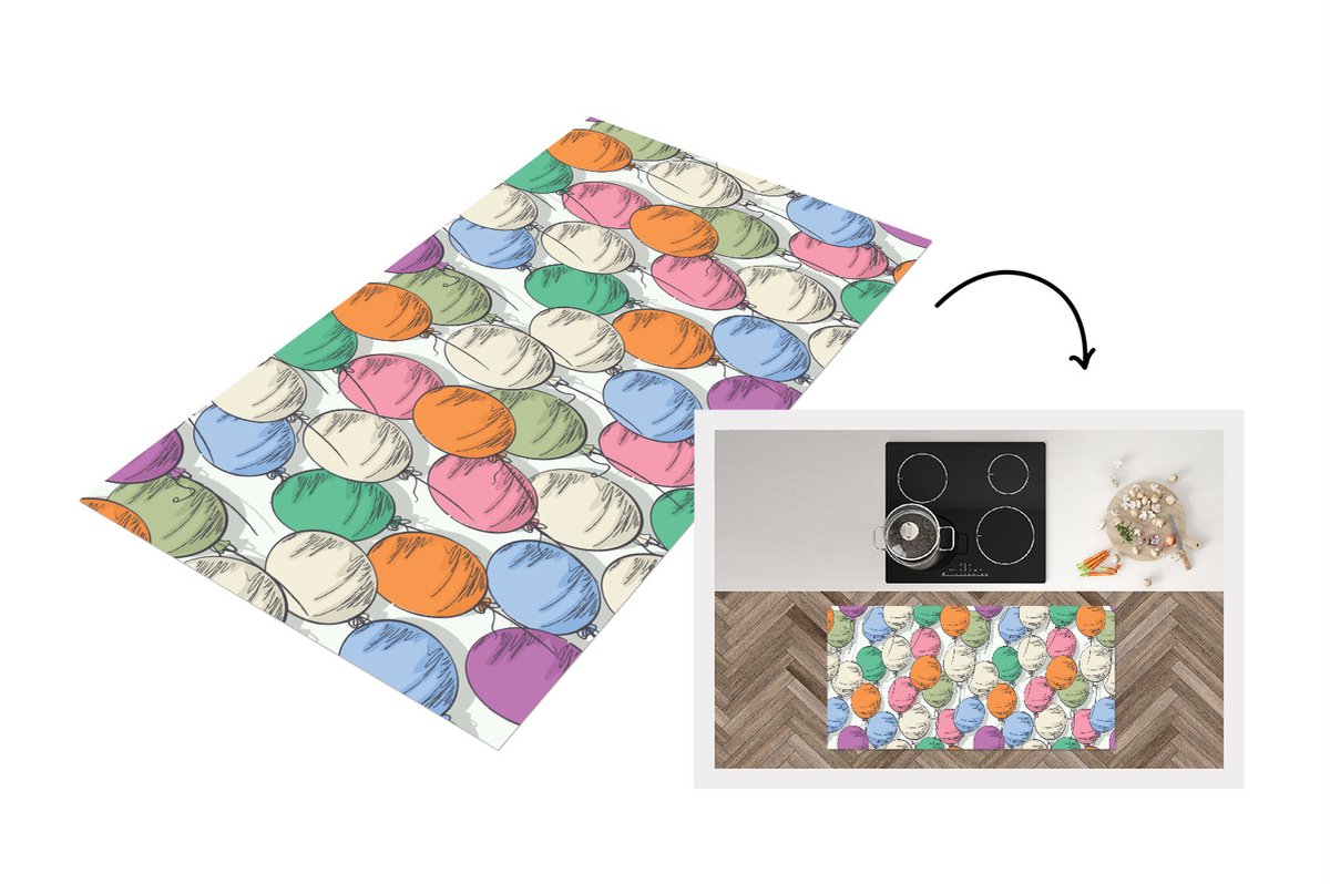 KitchenYeah Keukenloper - Loper keuken - Ballonnen - Patroon - Feest - Keukenloper vinyl multicolor, foto 2