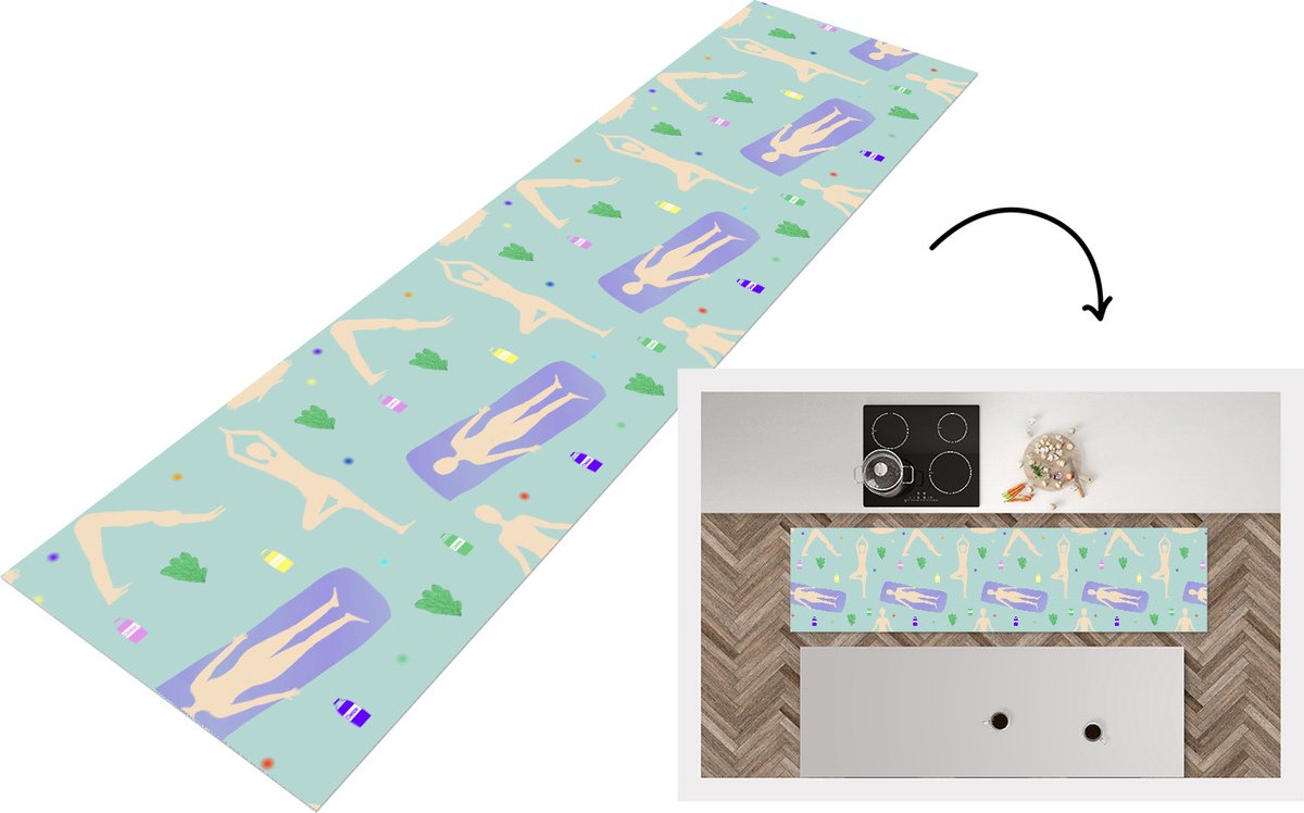 KitchenYeah Keukenloper - Loper keuken - Yoga - Patronen - Zen - 240x60 cm - Keukenloper vinyl Multicolor