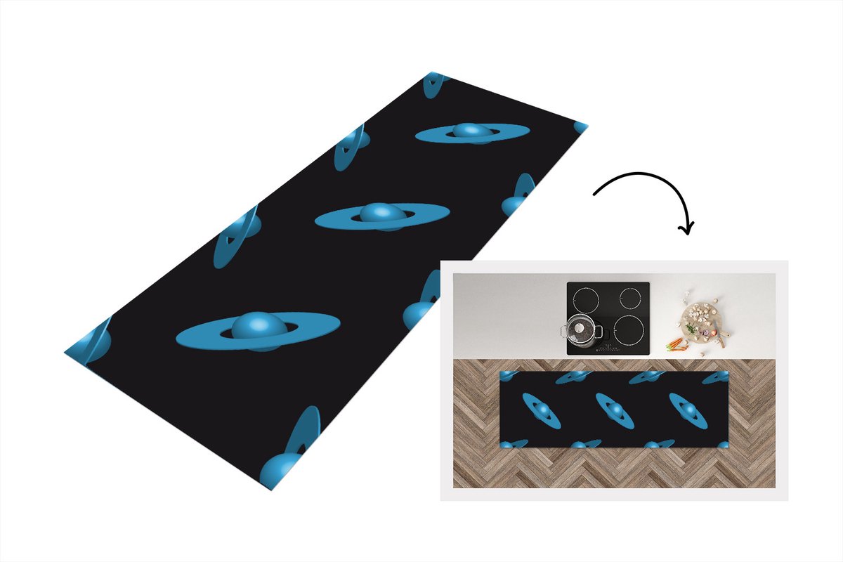 KitchenYeah Keukenloper - Loper keuken - Planeten - Blauw - Kinderen - Design - 150x50 cm - Keukenloper vinyl Multicolor
