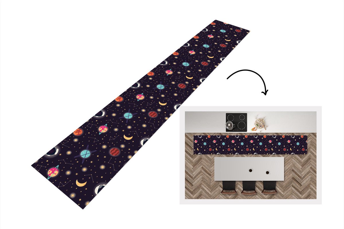 KitchenYeah Keukenloper - Loper keuken - Space - Zodiac - Sterren - Design - Heelal - 300x50 cm - Keukenloper vinyl Multicolor