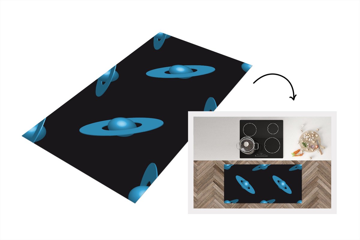 KitchenYeah Keukenloper - Loper keuken - Planeten - Blauw - Kinderen - Design - 120x60 cm - Keukenloper vinyl Multicolor