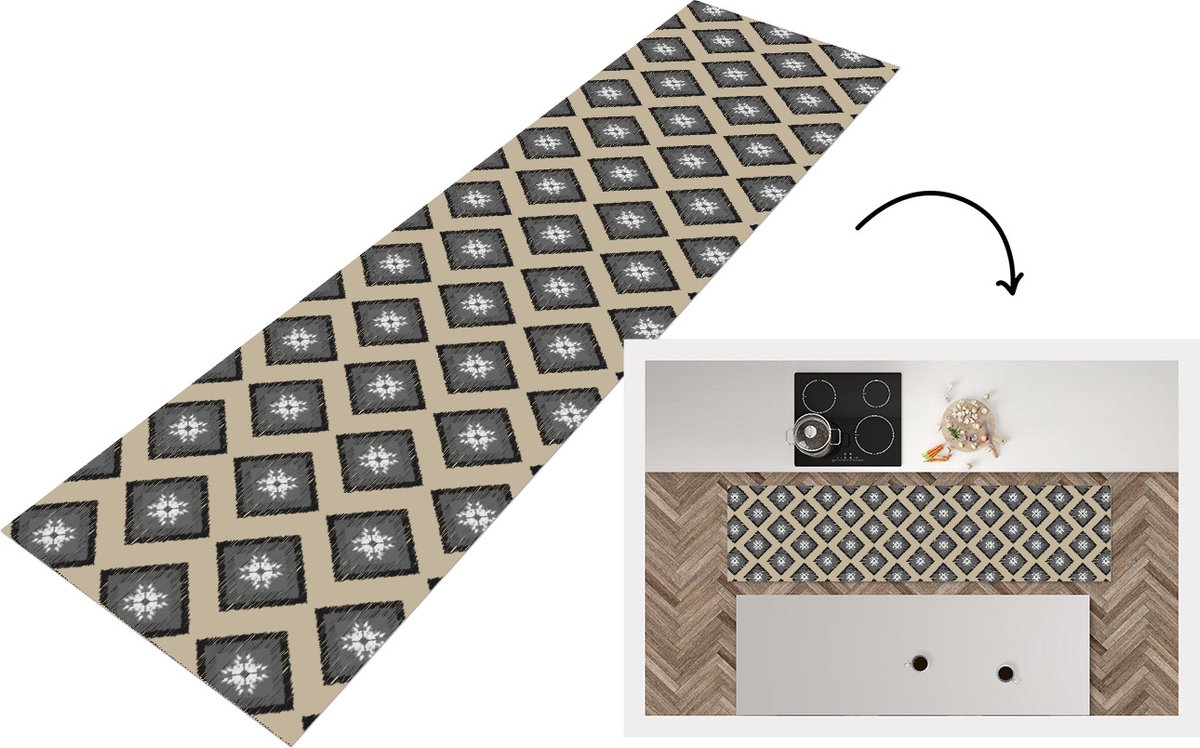 KitchenYeah Keukenloper - Loper keuken - Ruiten - Indonesië - Patronen - 240x60 cm - Keukenloper vinyl Multicolor