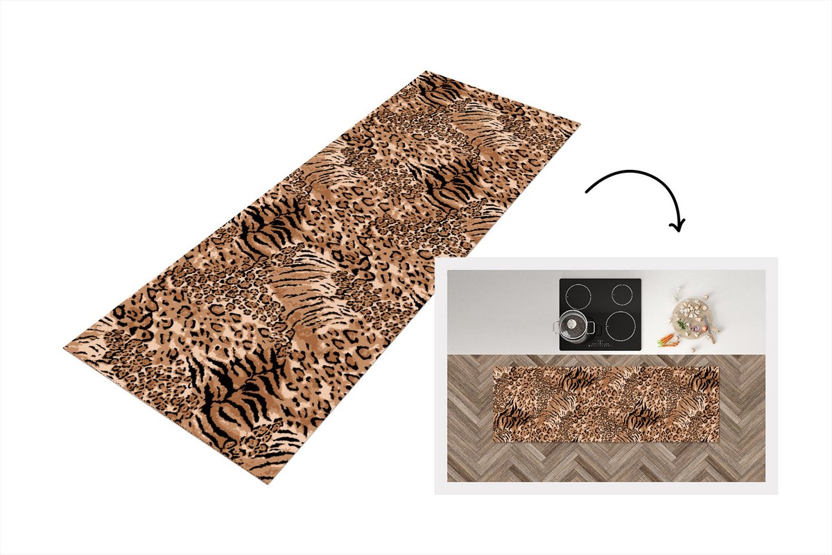 Keukenloper - Loper keuken - Patronen - Tijger - Luipaardprint - 150x50 cm - Keukenloper v