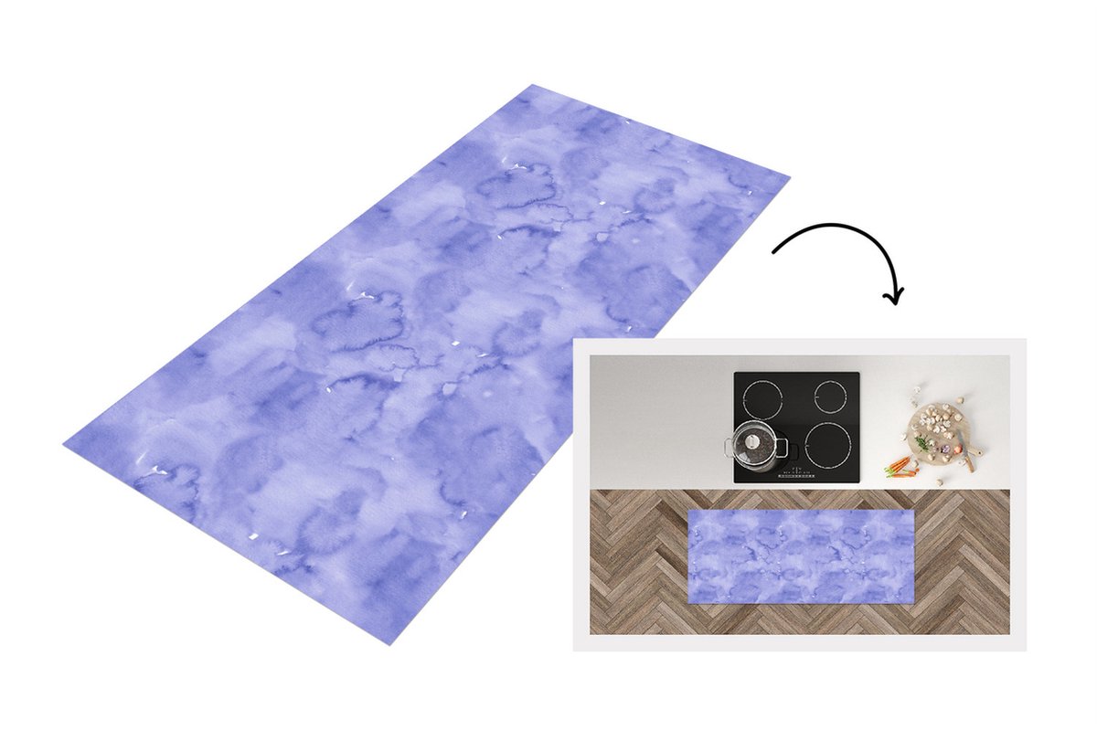 KitchenYeah Keukenloper - Loper keuken - Patroon - Paars - Waterverf - Marmer - 120x50 cm - Keukenloper vinyl Multicolor