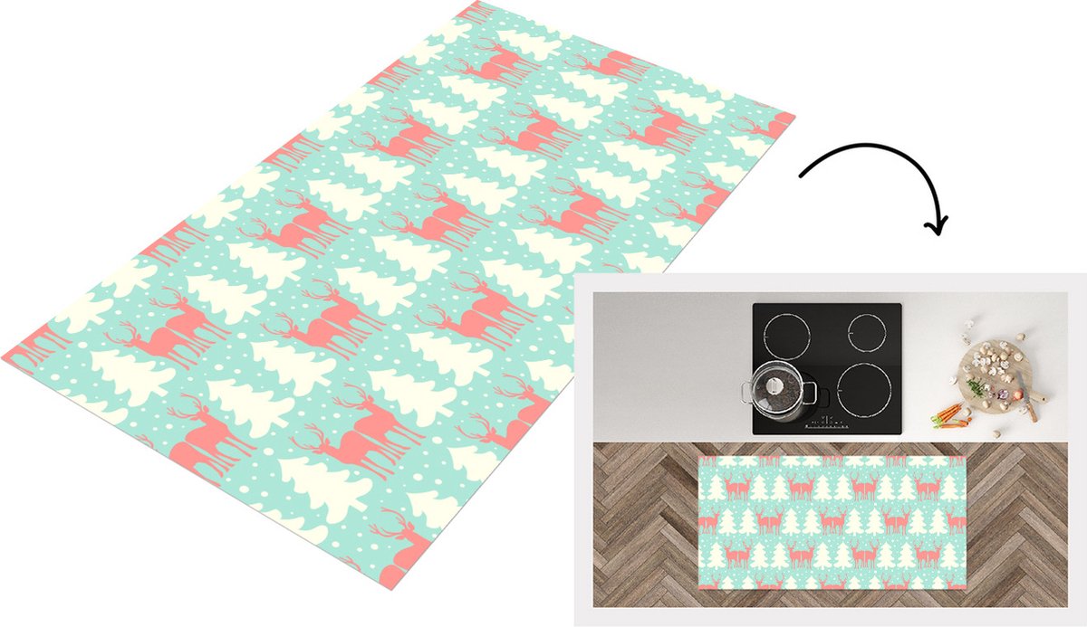 KitchenYeah Keukenloper - Loper keuken - Hert - Patroon - Roze - 120x60 cm - Keukenloper vinyl Multicolor