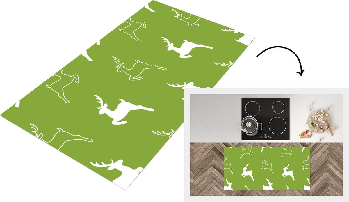 KitchenYeah Keukenloper - Loper keuken - Hert - Groen - Patronen - 120x60 cm - Keukenloper vinyl Multicolor