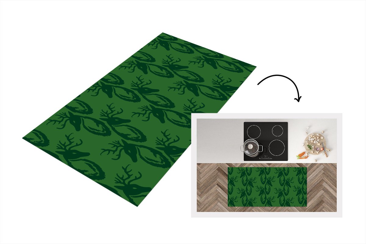 KitchenYeah Keukenloper - Loper keuken - Patronen - Groen - Hert - Keukenloper vinyl, foto 3
