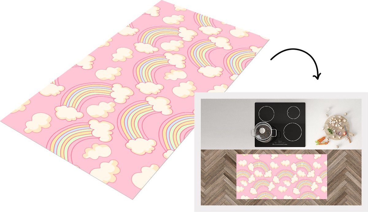 KitchenYeah Keukenloper - Loper keuken - Regenboog - Wolken - Patronen - 120x60 cm - Keukenloper vinyl Multicolor