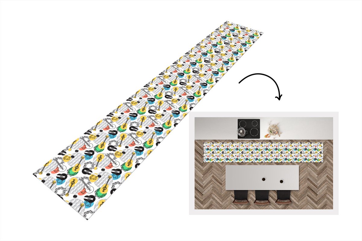 KitchenYeah Keukenloper - Loper keuken - Gitaar - Muziek - Patronen - Abstract - 300x50 cm - Keukenloper vinyl Multicolor