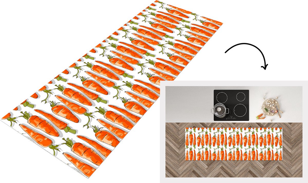 KitchenYeah Keukenloper - Loper keuken - Wortel - Groenten - Patronen - 180x60 cm - Keukenloper vinyl Multicolor