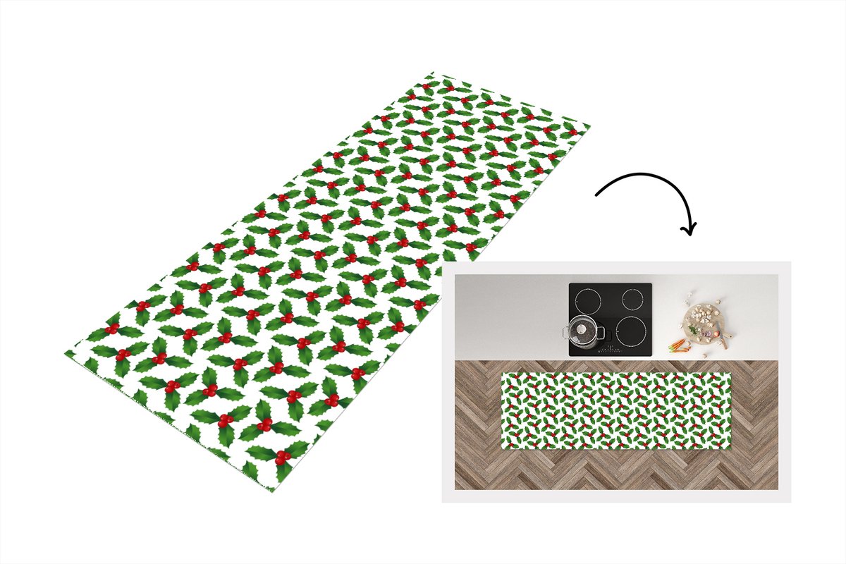 KitchenYeah Keukenloper - Loper keuken - Patronen - Kerstmis - Maretak - 150x50 cm - Keukenloper vinyl Multicolor