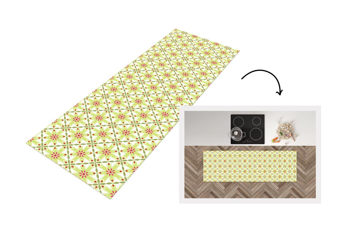 KitchenYeah Keukenloper - Loper keuken - Bohemian - Patronen - Bloemen - 180x60 cm - Keukenloper vinyl Multicolor