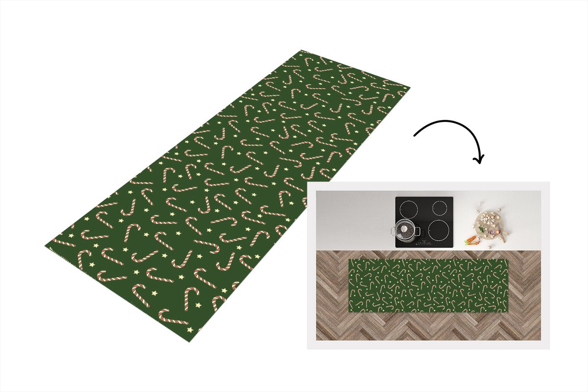 KitchenYeah Keukenloper - Loper keuken - Kerstmis - Patronen - Zuurstok - Sterren - 180x60 cm - Keukenloper vinyl Multicolor