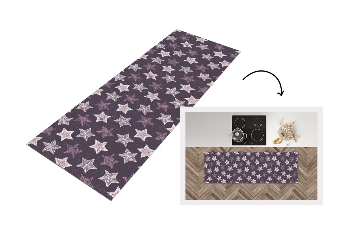 KitchenYeah Keukenloper - Loper keuken - Patronen - Christmas - Sterren - 150x50 cm - Keukenloper vinyl Multicolor