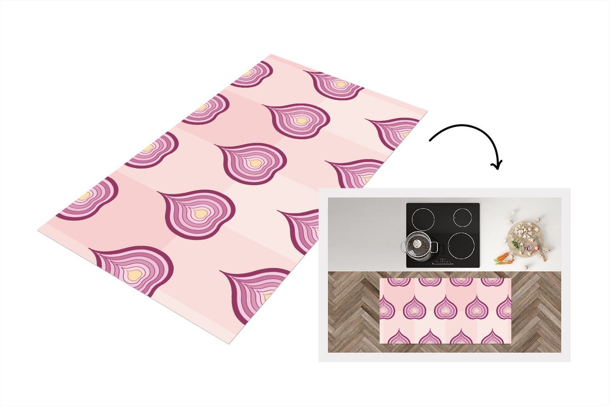 KitchenYeah Keukenloper - Loper keuken - Paars - Patronen - Uien - 120x60 cm - Keukenloper vinyl Multicolor