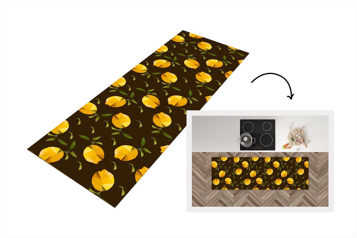 KitchenYeah Keukenloper - Loper keuken - Citroen - Fruit - Patronen - Origami - 180x60 cm - Keukenloper vinyl Multicolor