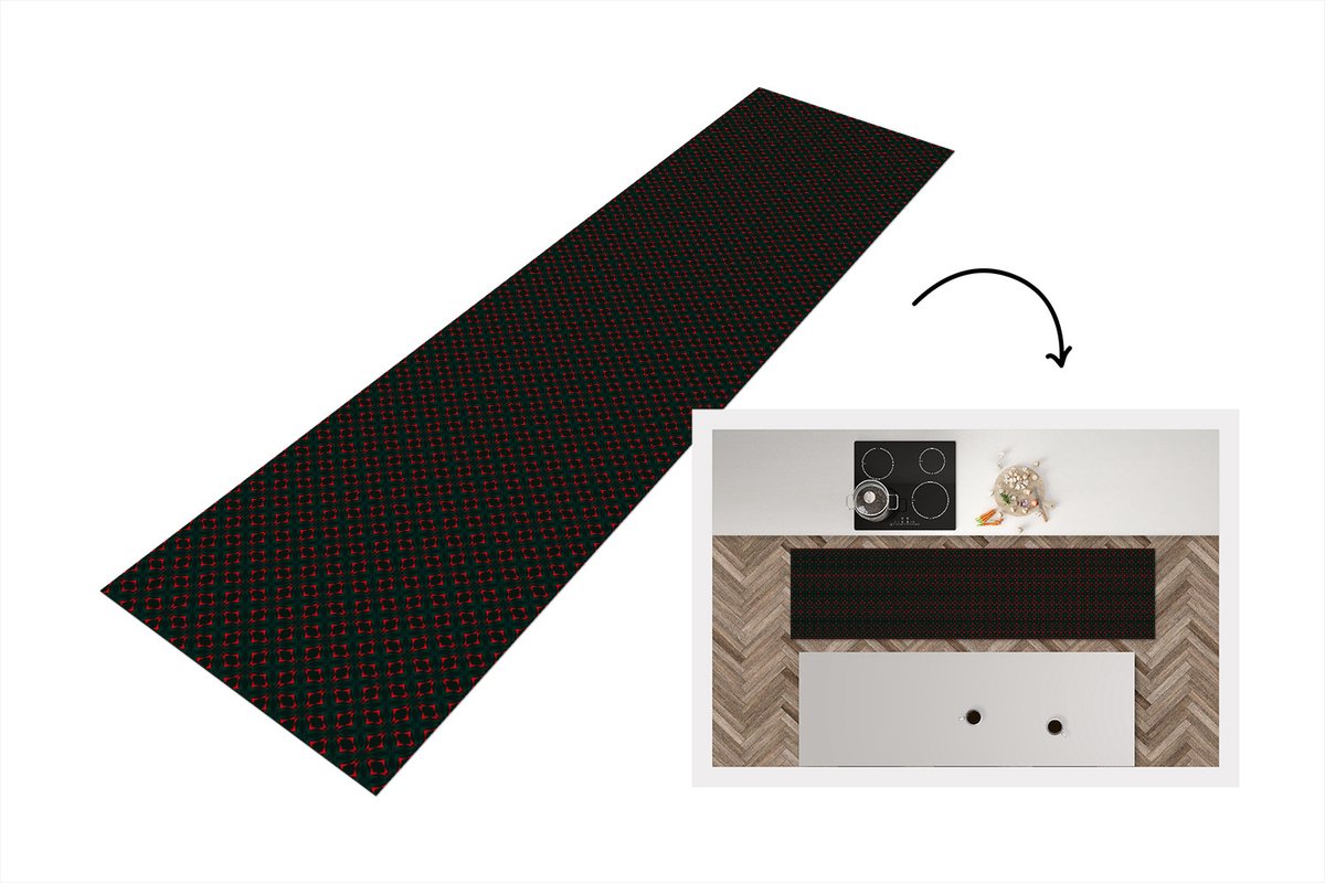KitchenYeah Keukenloper - Loper keuken - Patroon - Rood - Versiering - Keukenloper vinyl, foto 3