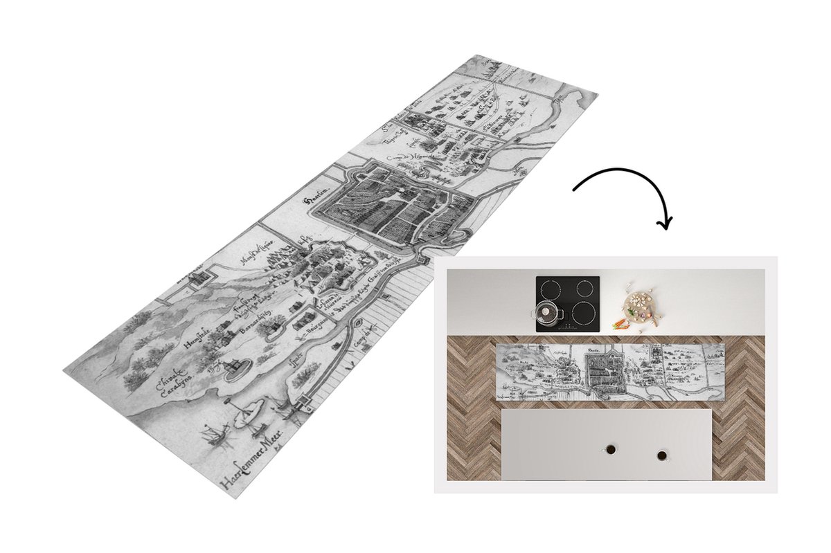 KitchenYeah Keukenloper - Loper keuken - Stadskaart - Haarlem - Historisch - 240x60 cm - Keukenloper vinyl - Plattegrond Multicolor