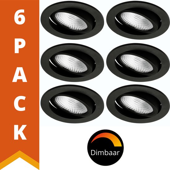 Proventa® DimToWarm LED Inbouwspots zwart voor keuken – Dimbaar & Kantelbaar – 6 spots
