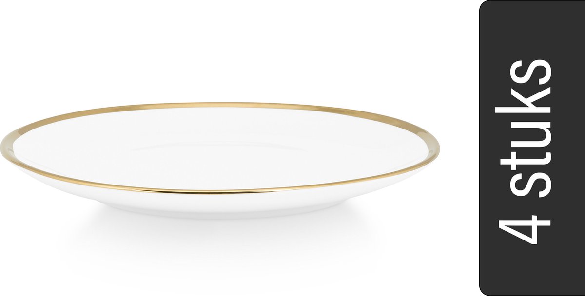 vtwonen Borden - Set van 4 - Wit/Goud - Porselein - Ø 20cm