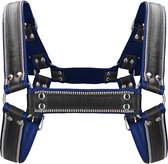 Z Series Chest Bulldog Harness - Leather - Black/Blue - S/M - Maat S/M - Bondage Toys