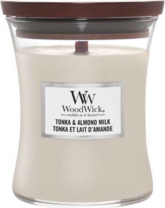 WoodWick Hourglass Medium Geurkaars - Tonka & Almond Milk