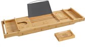 The Mash - Badplank, uittrekbare badkuipplank van bamboe, verstelbaar badplank, badkuiprek, met bekerhouder, boekensteun, zeephouder 75-109 x 4,5 x 23 cm (b x h x d)