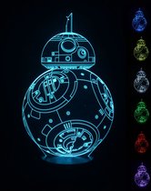 Klarigo®️ Nachtlamp – 3D LED Lamp Illusie – Star Wars - 16 Kleuren – Bureaulamp – BB-8 – Sfeerlamp  – Nachtlampje Kinderen – Creative - Afstandsbediening