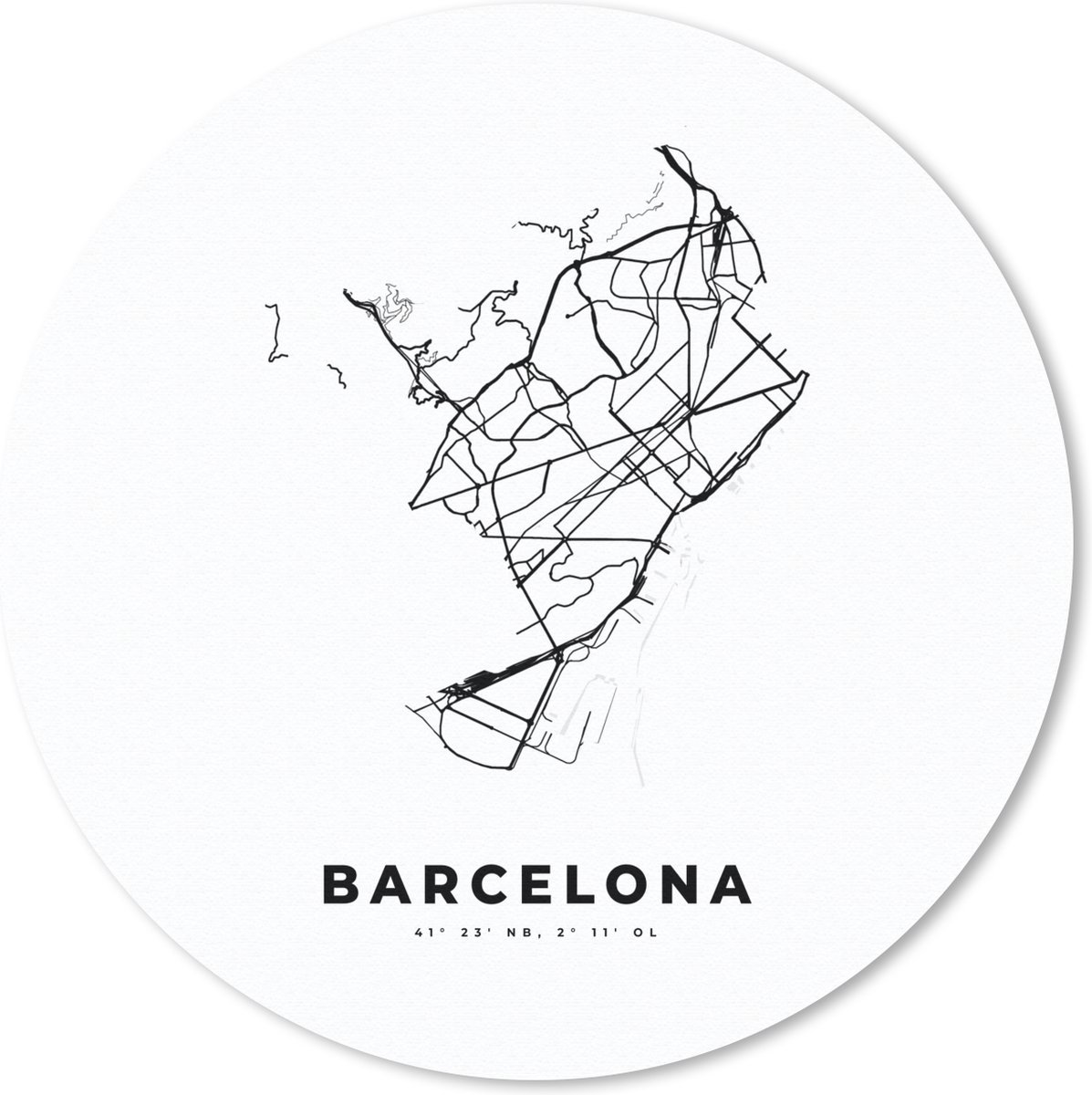 Muismat rond 20x20 cm - Mousepad Barcelona - Stadskaart - Spanje - Ronde muismatten