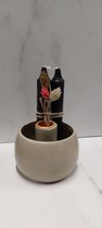 Cadeau setje kandelaar groen - 3Delig - groen zwart - droogbloemen - woongeluk4you
