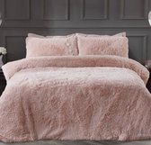 Sleepdown Fleece Luxe Lange Stapel Faux Bont Blush Roze Super Zacht Gemakkelijk Onderhoud Dekbedovertrek Quilt Beddengoed Set met Kussenslopen - Dubbel (200cm x 200cm)