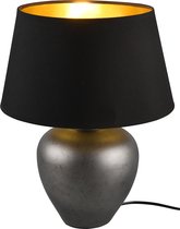 LED Tafellamp - Tafelverlichting - Nitron Albino - E27 Fitting - Rond - Antiek Nikkel - Zwart/Goud - Keramiek - Ø300mm