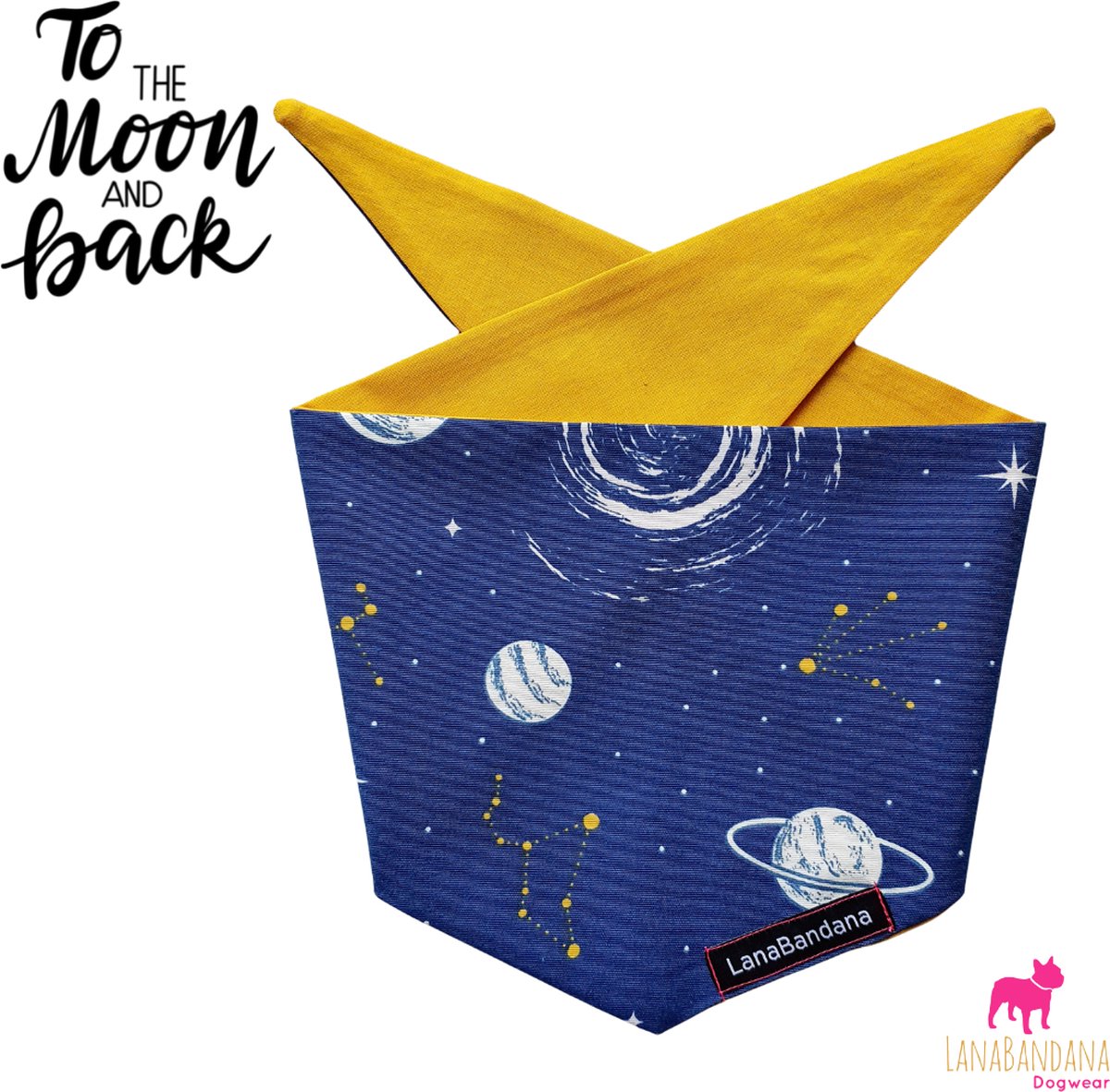 Hondenbandana | Knoopbandana | To the moon and back | Blue Glow | LanaBandana Dogwear maat S