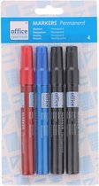 Office essentials permanent markers | 4 stuks | 1x rood 1x blauw 2x zwart | Kantoor artikelen | Markeerstift | Permanente stift