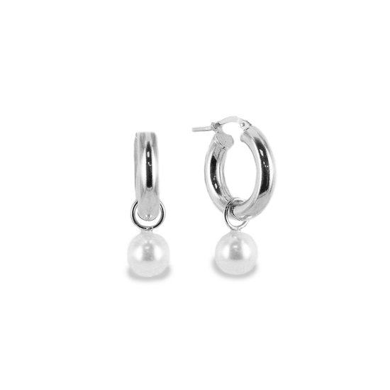 New Bling 9NB-0839 Boucles d'oreilles d'oreilles en argent - Femme - Pendentif - Perle - Diamètre 8 mm - Boucles d'oreilles d'oreilles - 18 x 4 mm - Rhodium - Argent