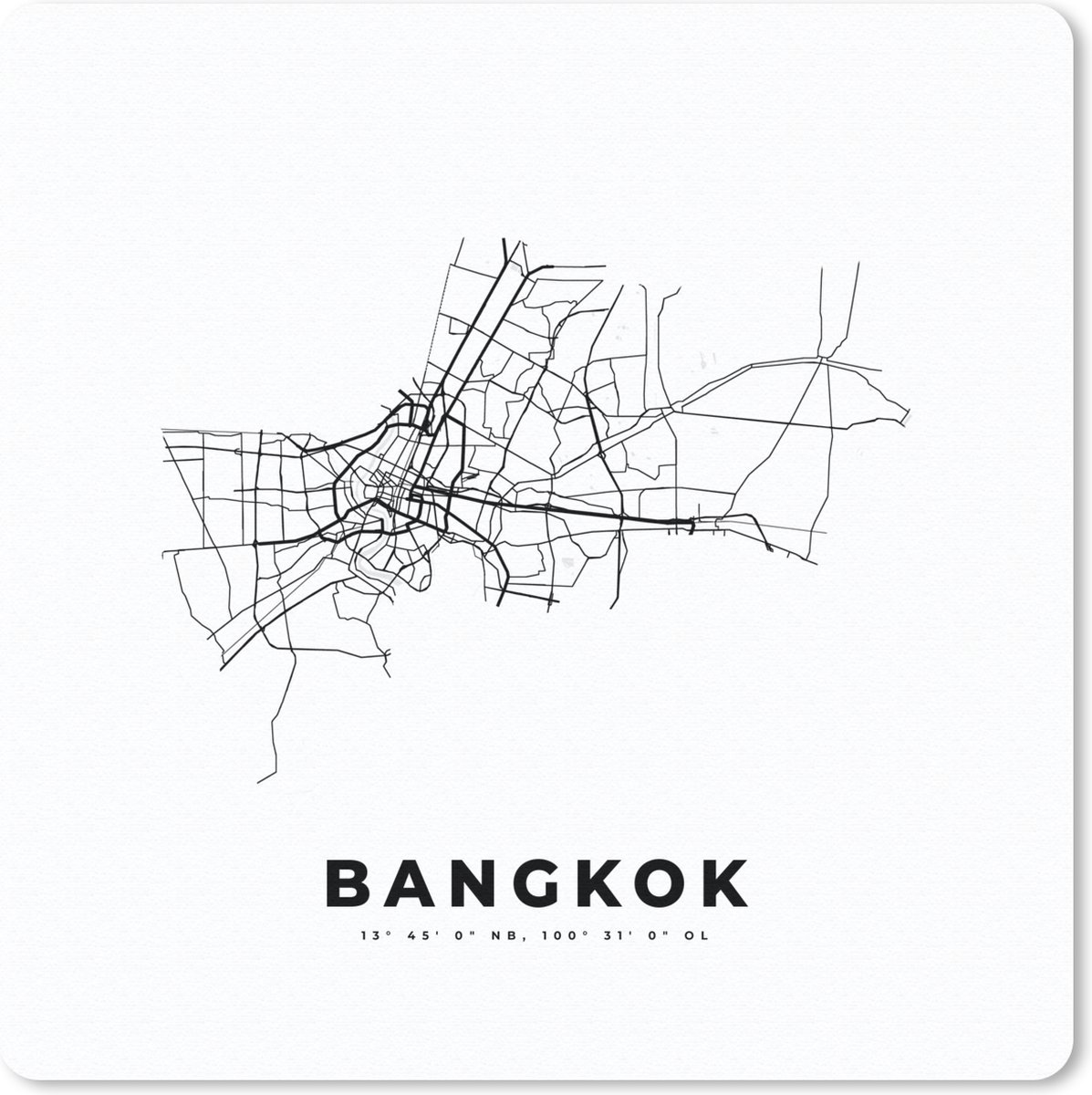 Muismat 20x20 cm - Mousepad Bangkok - Thailand - Plattegrond - Muismatten - Stadskaart