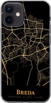 Geschikt voor iPhone 12 hoesje - Breda - Plattegrond - Goud - Zwart - Siliconen Telefoonhoesje - Stadskaart