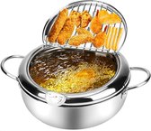 Jekkie Japanse Frituurpan met thermometer - Oliepan - Friteuse - Frituurpot - Frituur - RVS - 3.2L - Zilver