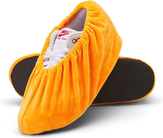 Oranje velours overschoenen - schoenhoesjes - sloffen antislip maat 37-42