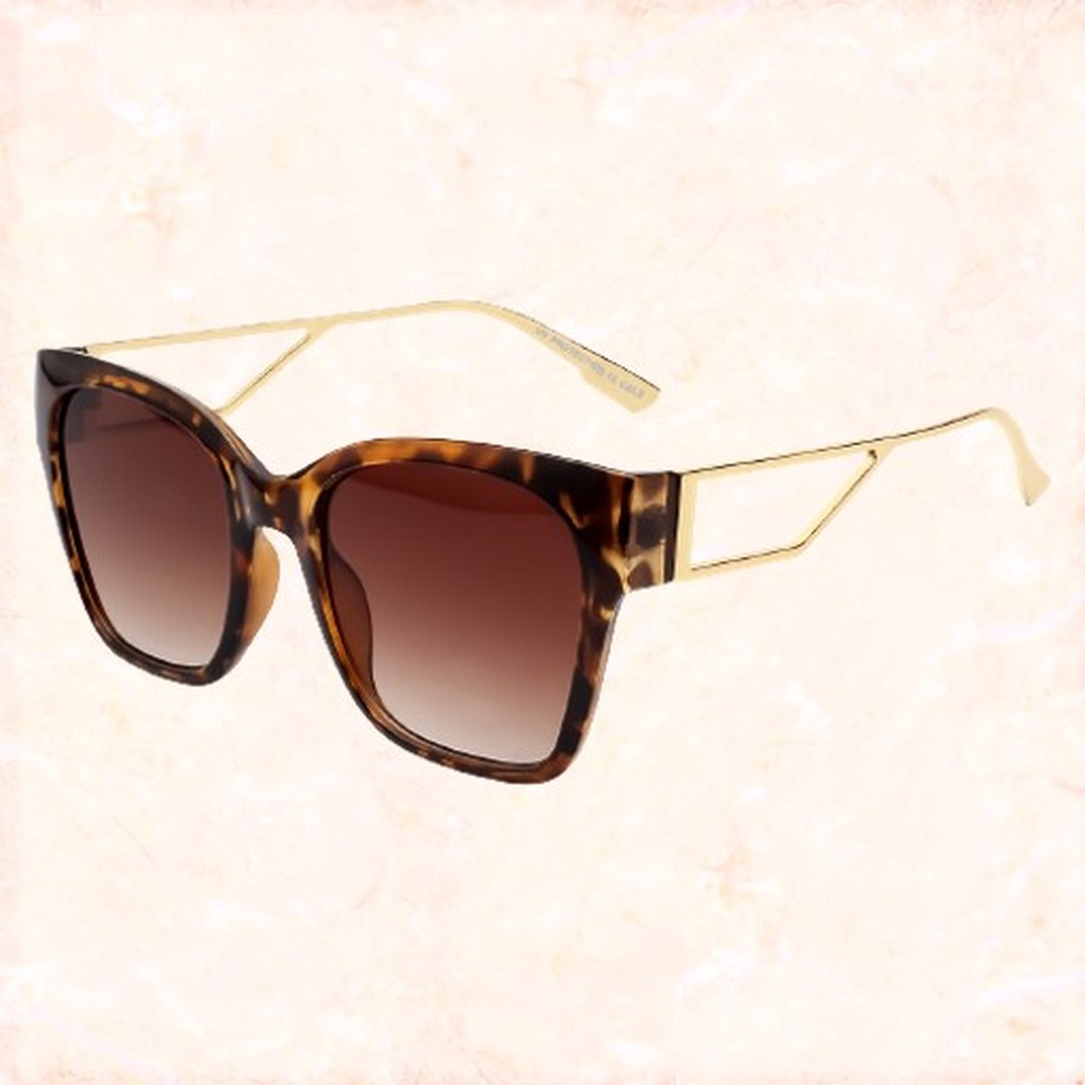 Jobo By JET - Dames Zonnebril - Grote glazen - Golden hour sunglasses - Bruin - Goud - Leopard