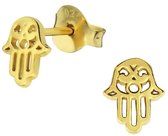 Joy|S - Zilveren Hamsa oorbellen - 6 x 7 mm - 14k goudplating oorknopjes