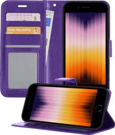 Hoesje Geschikt voor iPhone SE 2022 Hoesje Book Case Hoes Portemonnee Cover Walletcase - Hoes Geschikt voor iPhone SE (2022) Hoes Bookcase Hoesje - Paars