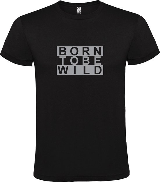 Zwart T shirt met print van " BORN TO BE WILD " print Zilver size XXXXL